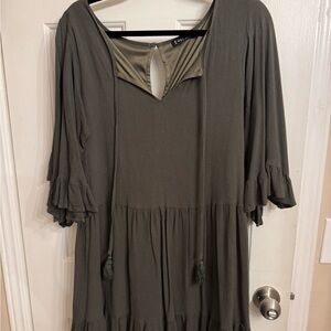 Chic Olive Top with Ruffle Sleeves